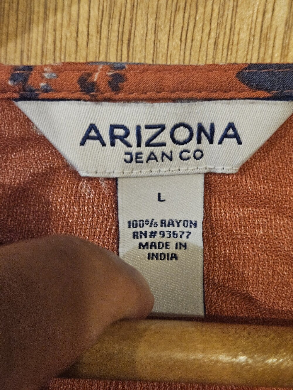Arizona Jean Company Rust Floral Wrap Top with Blue and Cream Accents - Picture 2 of 5